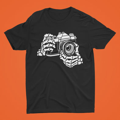 Unleash Your Inner Photographer with the Skeleton Hands 35mm SLR Film Camera T-Shirt