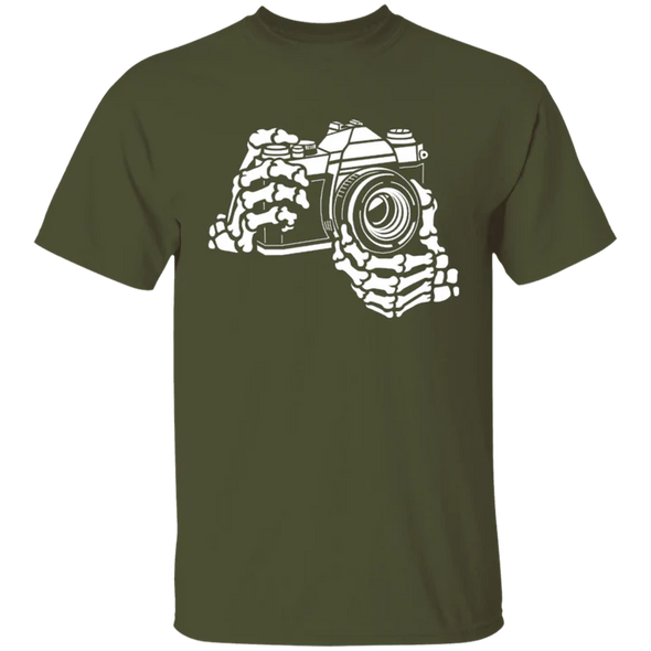 Skeleton Hands 35mm SLR Film Camera T-Shirt SMALL MILITARY GREEN CLEARANCE