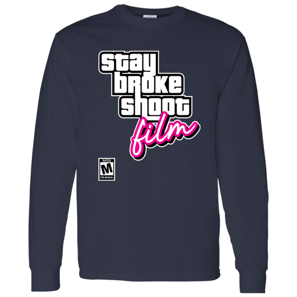 Stay Broke, Shoot Film - Retro Video Game Style Long Sleeve T-Shirt 5.3 oz.