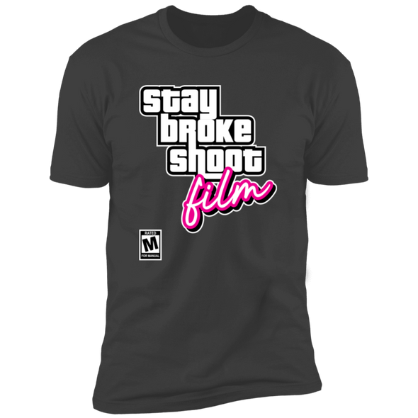 Stay Broke, Shoot Film Retro Video Game Style Premium Short Sleeve T-Shirt