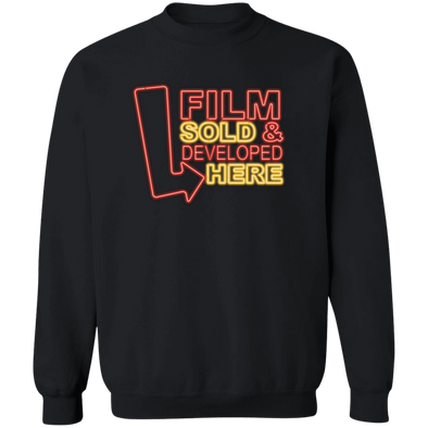 Film Sold and Developed Here Neon Sign Crewneck Pullover Sweatshirt