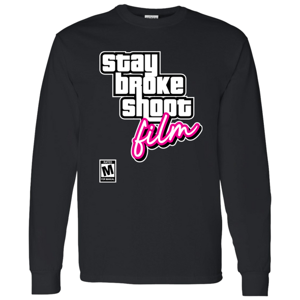 Stay Broke, Shoot Film - Retro Video Game Style Long Sleeve T-Shirt 5.3 oz.