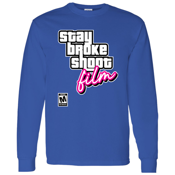 Stay Broke, Shoot Film - Retro Video Game Style Long Sleeve T-Shirt 5.3 oz.