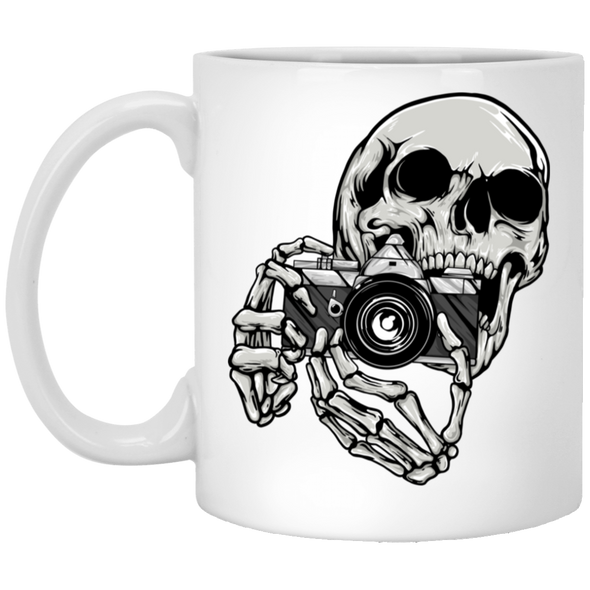 Skeleton with 35mm Film SLR 11oz White Mug