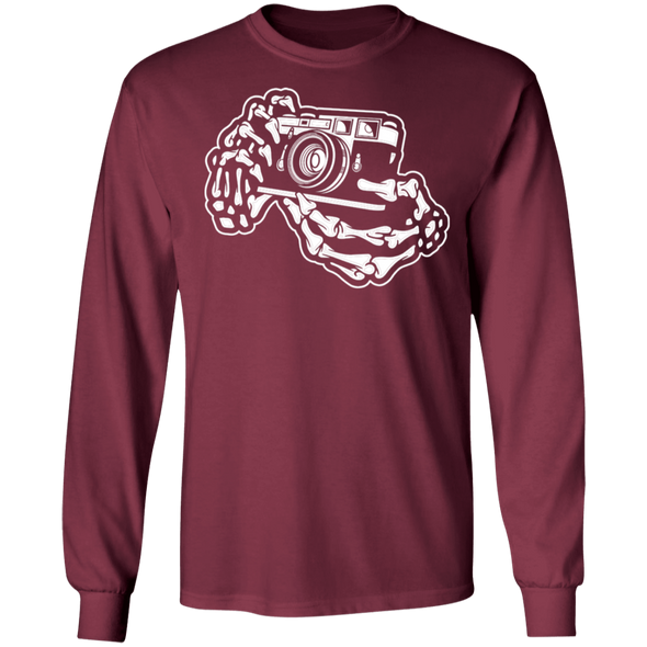 Skeleton Hands Rangefinder 35mm Film Camera Long Sleeve Cotton T-Shirt