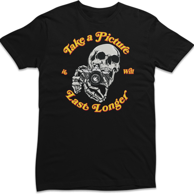 Take a Picture, It Will Last Longer ShootFilmCo Skeleton 35mm SLR Premium Short Sleeve T-Shirt