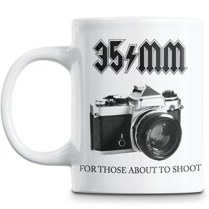 35mm For Those About to Shoot ACDC Parody 11 oz. White Mug - Shoot Film Co.